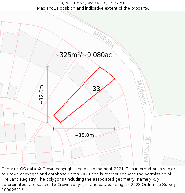 33, MILLBANK, WARWICK, CV34 5TH: Plot and title map