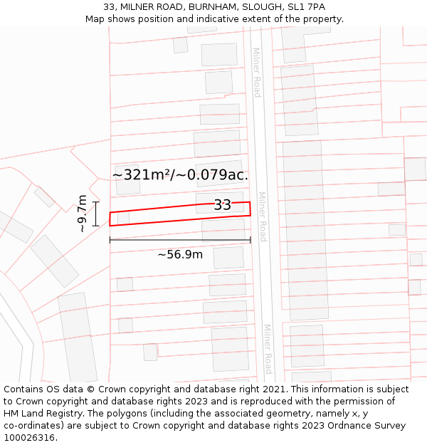 33, MILNER ROAD, BURNHAM, SLOUGH, SL1 7PA: Plot and title map