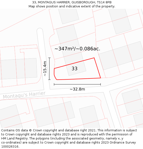 33, MONTAGUS HARRIER, GUISBOROUGH, TS14 8PB: Plot and title map