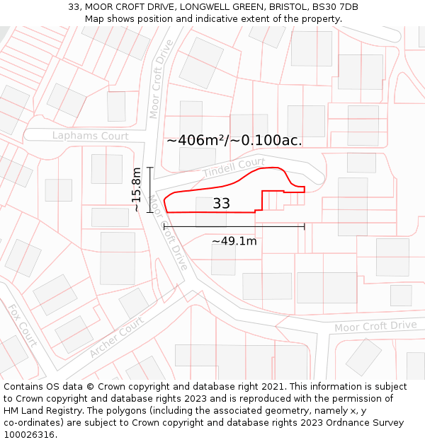 33, MOOR CROFT DRIVE, LONGWELL GREEN, BRISTOL, BS30 7DB: Plot and title map