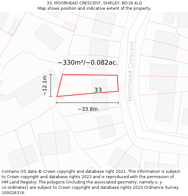 33, MOORHEAD CRESCENT, SHIPLEY, BD18 4LQ: Plot and title map