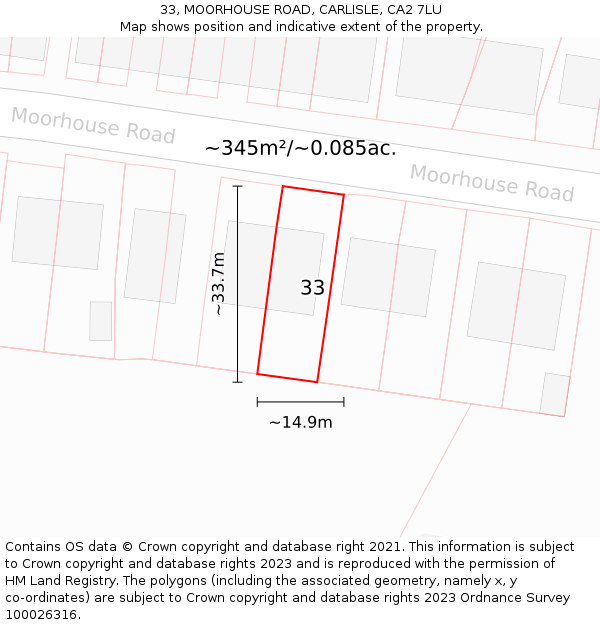 33, MOORHOUSE ROAD, CARLISLE, CA2 7LU: Plot and title map