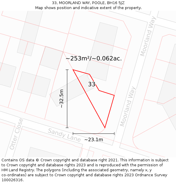 33, MOORLAND WAY, POOLE, BH16 5JZ: Plot and title map