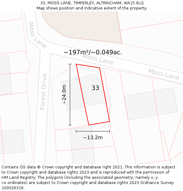 33, MOSS LANE, TIMPERLEY, ALTRINCHAM, WA15 6LQ: Plot and title map