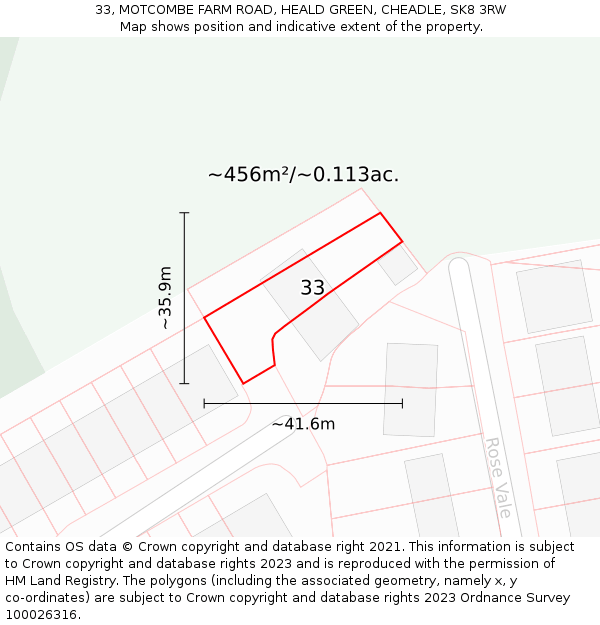 33, MOTCOMBE FARM ROAD, HEALD GREEN, CHEADLE, SK8 3RW: Plot and title map