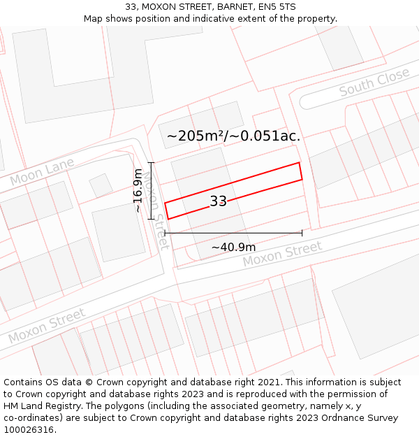 33, MOXON STREET, BARNET, EN5 5TS: Plot and title map