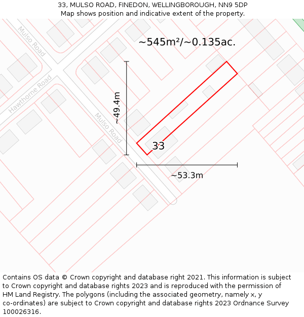 33, MULSO ROAD, FINEDON, WELLINGBOROUGH, NN9 5DP: Plot and title map