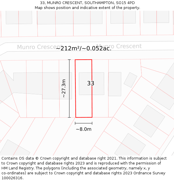 33, MUNRO CRESCENT, SOUTHAMPTON, SO15 4PD: Plot and title map