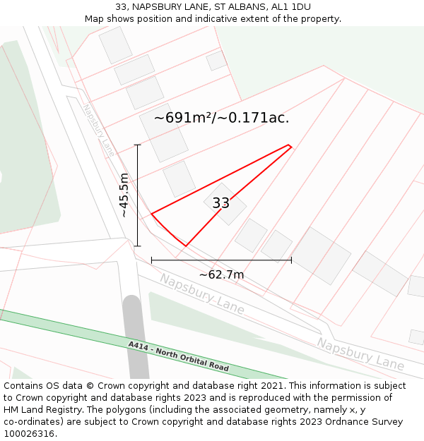 33, NAPSBURY LANE, ST ALBANS, AL1 1DU: Plot and title map