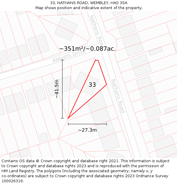 33, NATHANS ROAD, WEMBLEY, HA0 3SA: Plot and title map