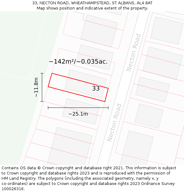 33, NECTON ROAD, WHEATHAMPSTEAD, ST ALBANS, AL4 8AT: Plot and title map