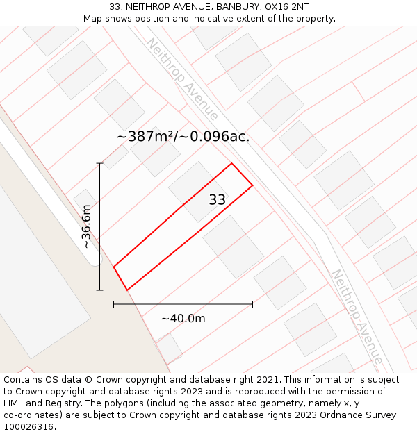 33, NEITHROP AVENUE, BANBURY, OX16 2NT: Plot and title map