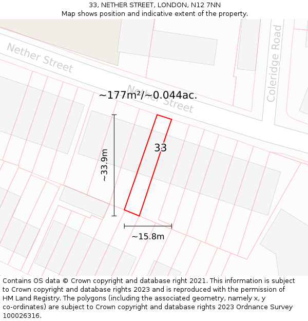 33, NETHER STREET, LONDON, N12 7NN: Plot and title map