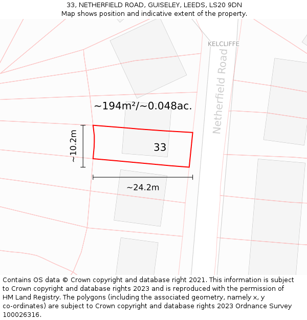 33, NETHERFIELD ROAD, GUISELEY, LEEDS, LS20 9DN: Plot and title map