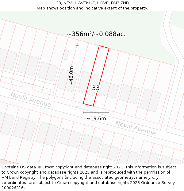 33, NEVILL AVENUE, HOVE, BN3 7NB: Plot and title map