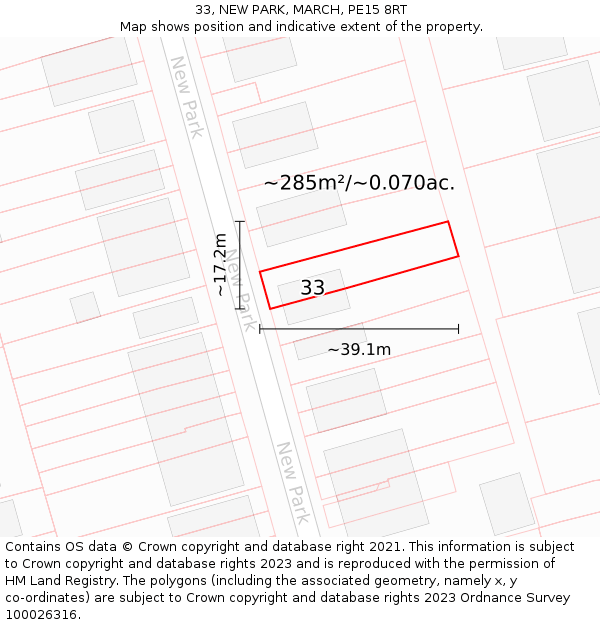 33, NEW PARK, MARCH, PE15 8RT: Plot and title map