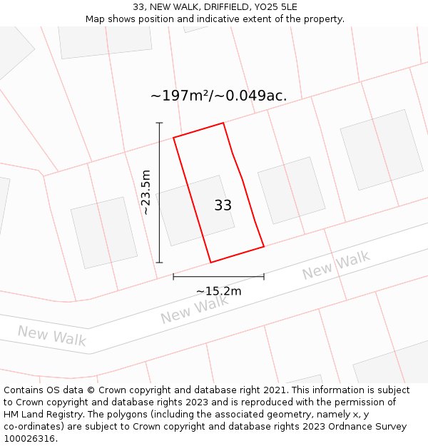 33, NEW WALK, DRIFFIELD, YO25 5LE: Plot and title map