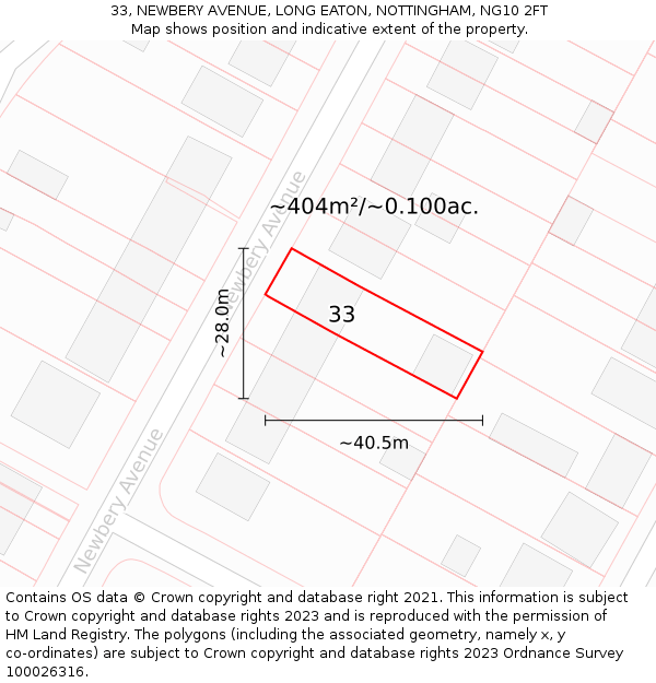 33, NEWBERY AVENUE, LONG EATON, NOTTINGHAM, NG10 2FT: Plot and title map