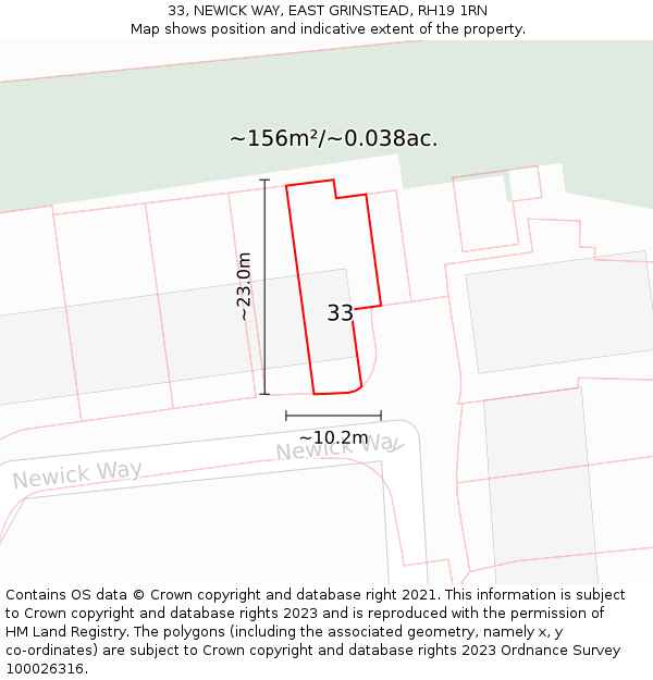 33, NEWICK WAY, EAST GRINSTEAD, RH19 1RN: Plot and title map