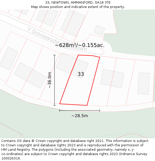 33, NEWTOWN, AMMANFORD, SA18 3TE: Plot and title map