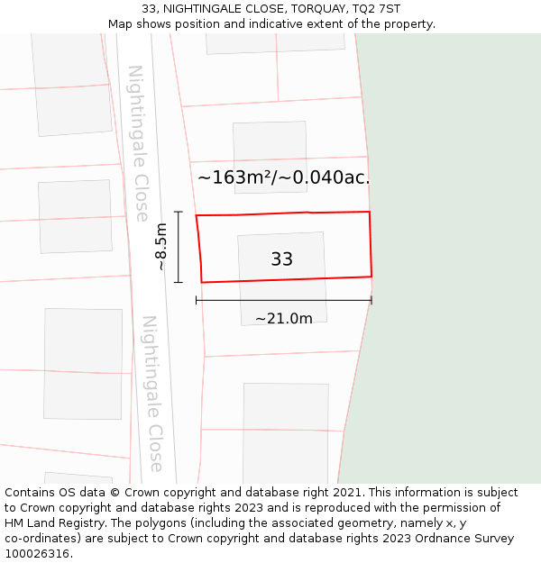 33, NIGHTINGALE CLOSE, TORQUAY, TQ2 7ST: Plot and title map