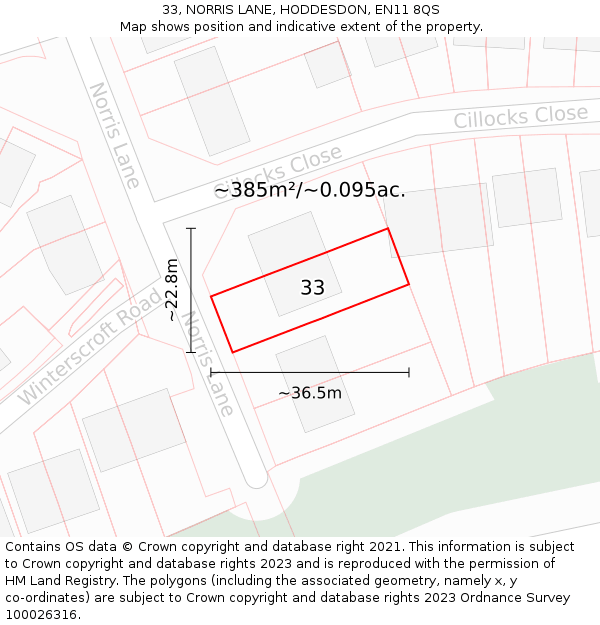 33, NORRIS LANE, HODDESDON, EN11 8QS: Plot and title map