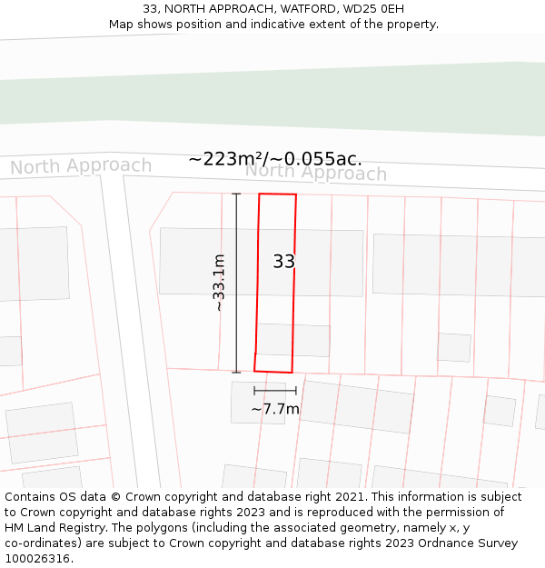 33, NORTH APPROACH, WATFORD, WD25 0EH: Plot and title map