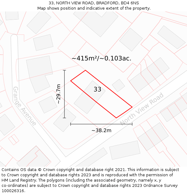 33, NORTH VIEW ROAD, BRADFORD, BD4 6NS: Plot and title map