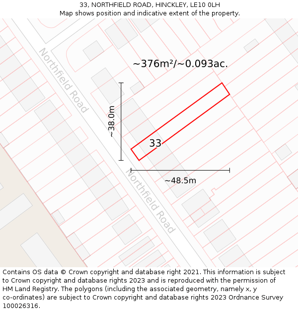 33, NORTHFIELD ROAD, HINCKLEY, LE10 0LH: Plot and title map