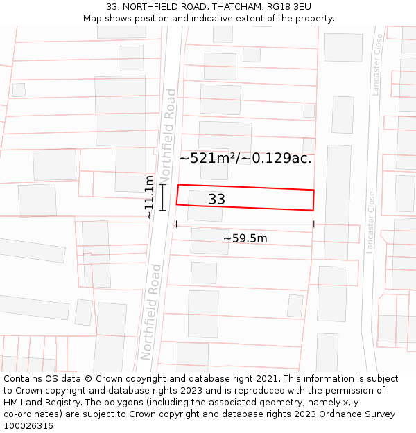 33, NORTHFIELD ROAD, THATCHAM, RG18 3EU: Plot and title map