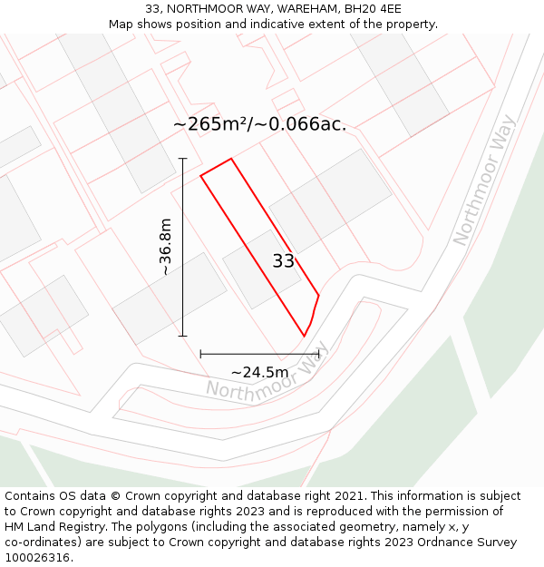 33, NORTHMOOR WAY, WAREHAM, BH20 4EE: Plot and title map