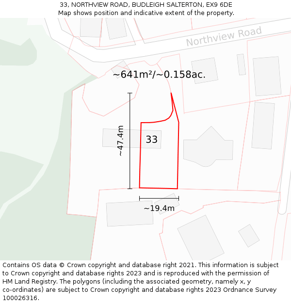 33, NORTHVIEW ROAD, BUDLEIGH SALTERTON, EX9 6DE: Plot and title map