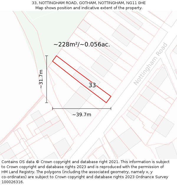 33, NOTTINGHAM ROAD, GOTHAM, NOTTINGHAM, NG11 0HE: Plot and title map