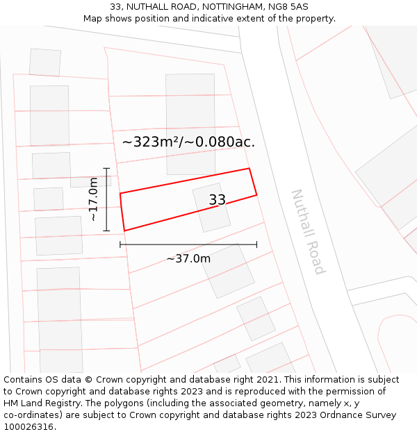 33, NUTHALL ROAD, NOTTINGHAM, NG8 5AS: Plot and title map