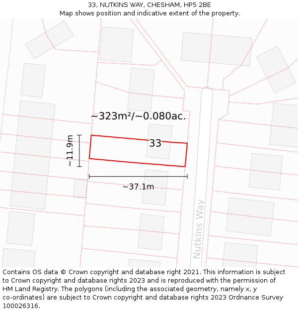 33, NUTKINS WAY, CHESHAM, HP5 2BE: Plot and title map