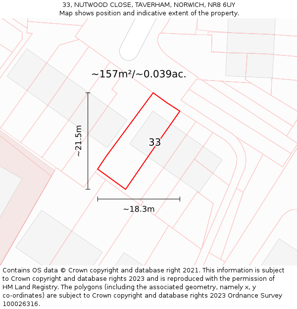 33, NUTWOOD CLOSE, TAVERHAM, NORWICH, NR8 6UY: Plot and title map