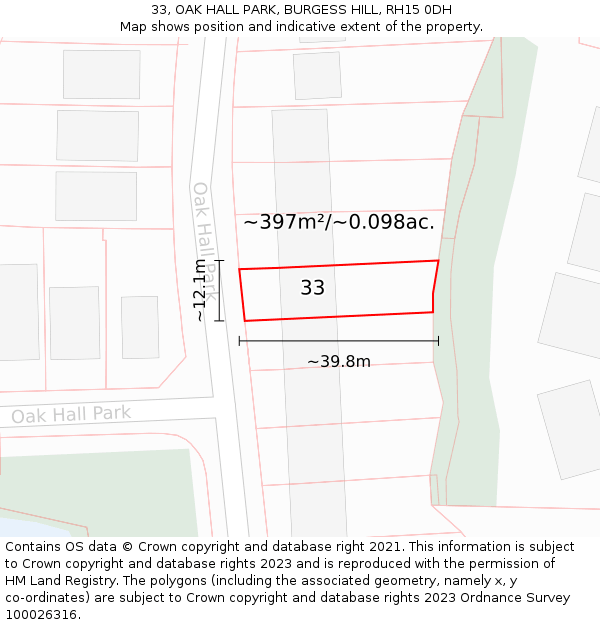 33, OAK HALL PARK, BURGESS HILL, RH15 0DH: Plot and title map