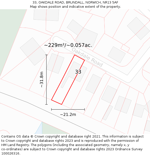 33, OAKDALE ROAD, BRUNDALL, NORWICH, NR13 5AF: Plot and title map