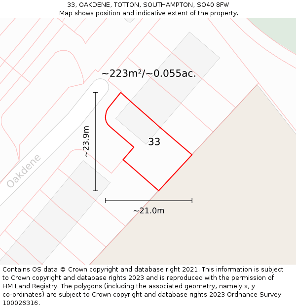 33, OAKDENE, TOTTON, SOUTHAMPTON, SO40 8FW: Plot and title map