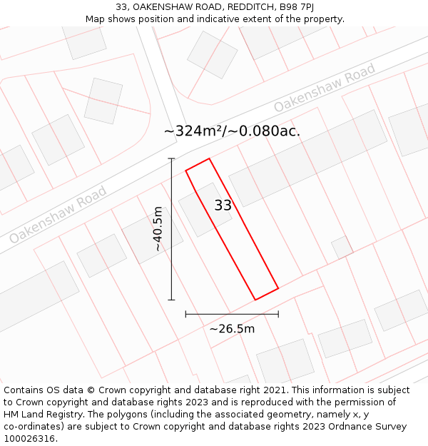 33, OAKENSHAW ROAD, REDDITCH, B98 7PJ: Plot and title map