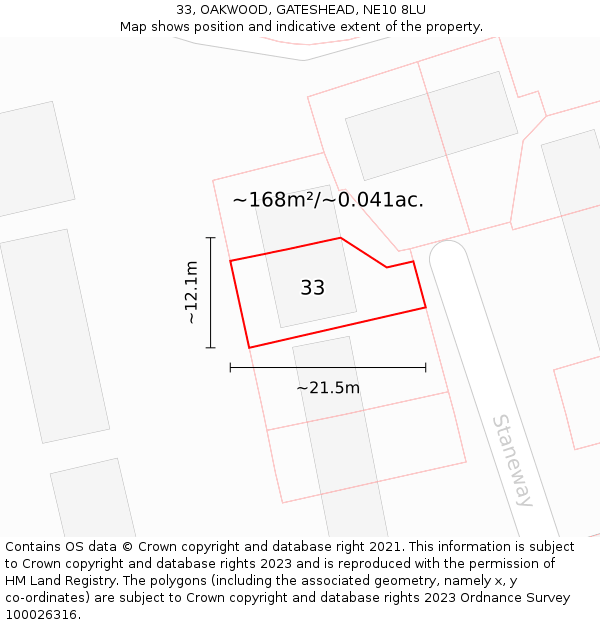 33, OAKWOOD, GATESHEAD, NE10 8LU: Plot and title map