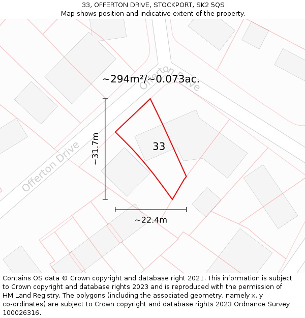 33, OFFERTON DRIVE, STOCKPORT, SK2 5QS: Plot and title map