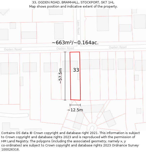 33, OGDEN ROAD, BRAMHALL, STOCKPORT, SK7 1HL: Plot and title map