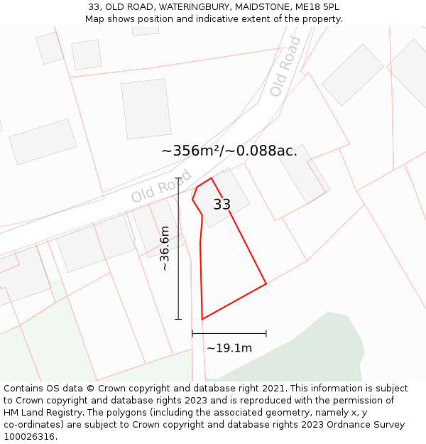 33, OLD ROAD, WATERINGBURY, MAIDSTONE, ME18 5PL: Plot and title map