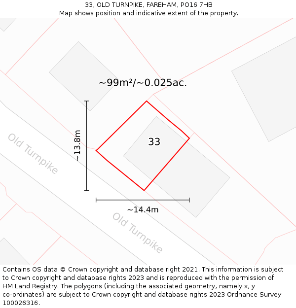 33, OLD TURNPIKE, FAREHAM, PO16 7HB: Plot and title map