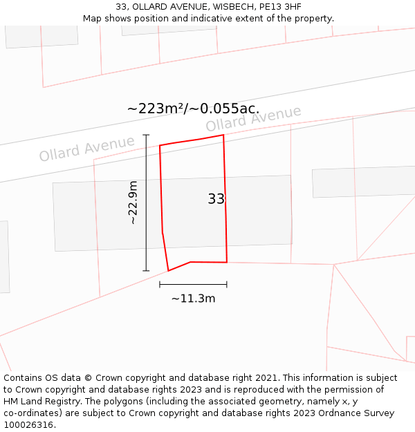 33, OLLARD AVENUE, WISBECH, PE13 3HF: Plot and title map