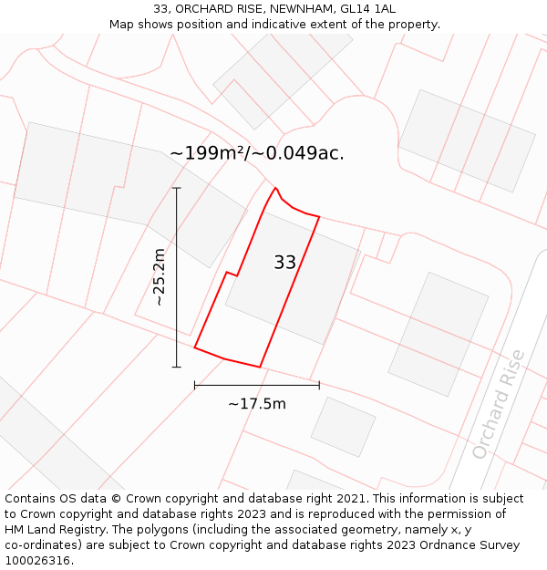 33, ORCHARD RISE, NEWNHAM, GL14 1AL: Plot and title map