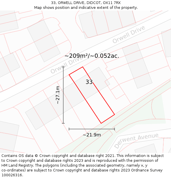 33, ORWELL DRIVE, DIDCOT, OX11 7RX: Plot and title map