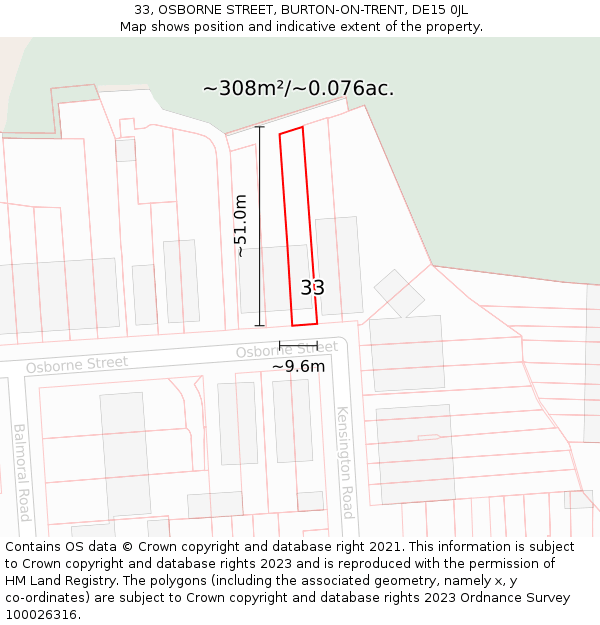 33, OSBORNE STREET, BURTON-ON-TRENT, DE15 0JL: Plot and title map