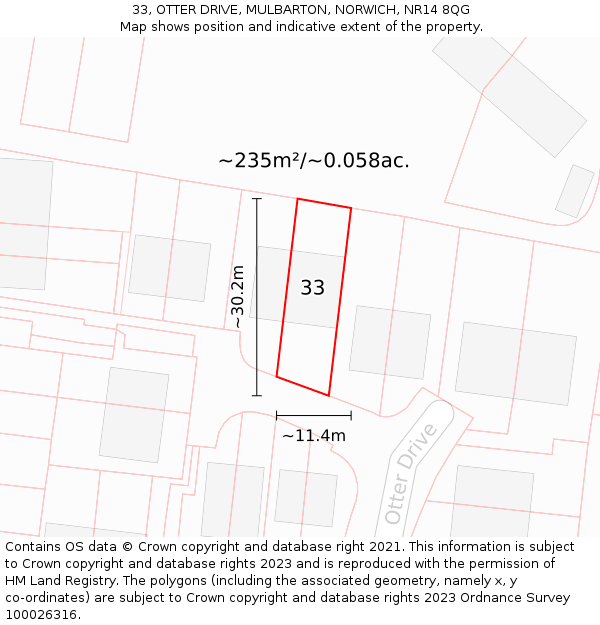 33, OTTER DRIVE, MULBARTON, NORWICH, NR14 8QG: Plot and title map